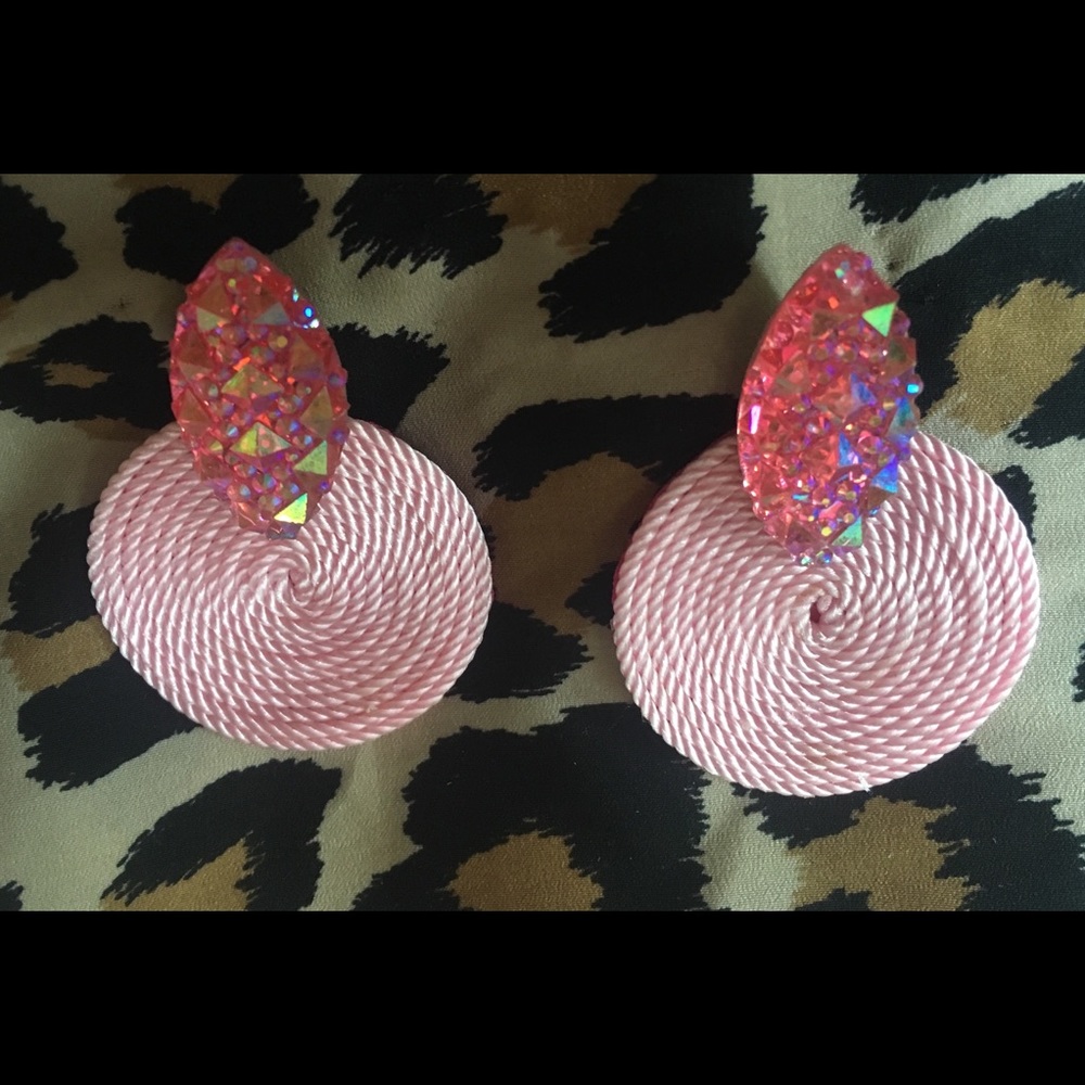 NEW Handmade Pastel Pink Iridescent Rope Earrings - Picture 4 of 6